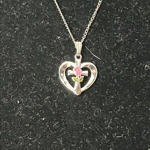 Sterling Silver 925 Heart Cross Rose Necklace | Romantic Faith Pendant